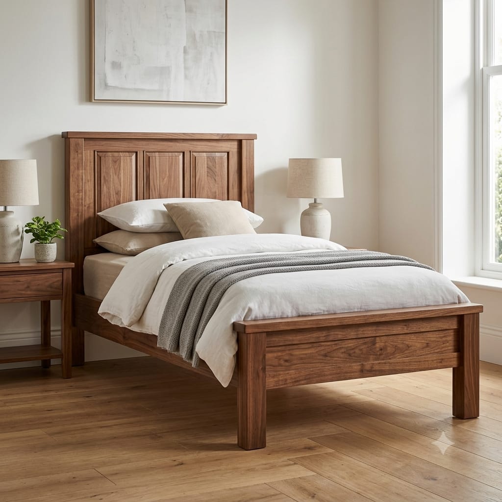 Contemporary single bed with sturdy frame