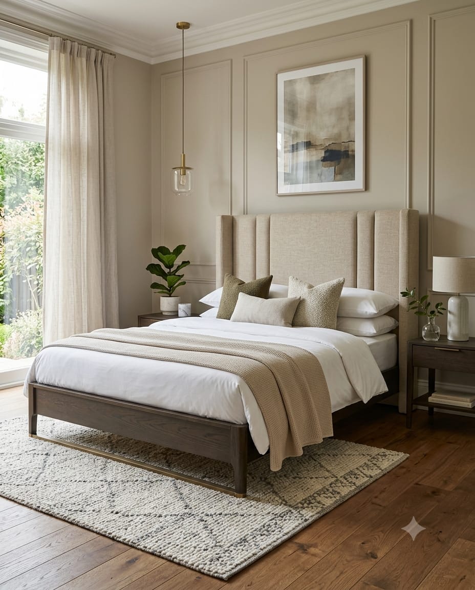 Space saving single bed with modern headboard